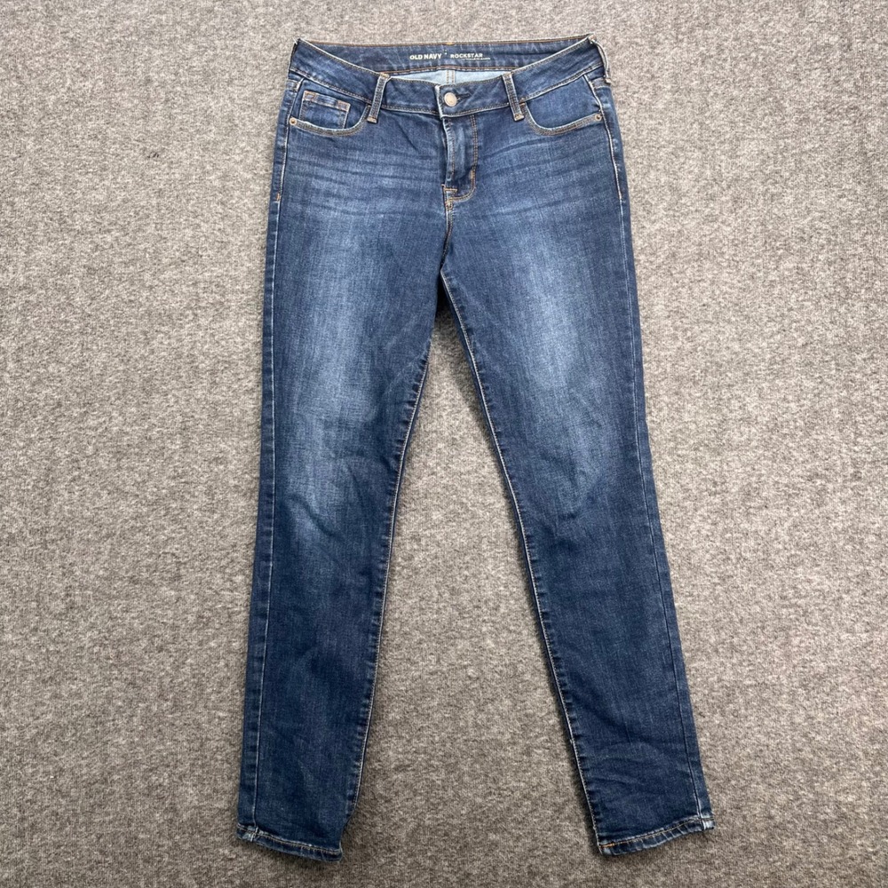 Old Navy Rockstar Mid Rise Skinny Jeans Womens 6 Regular Dark Wash Blue Denim